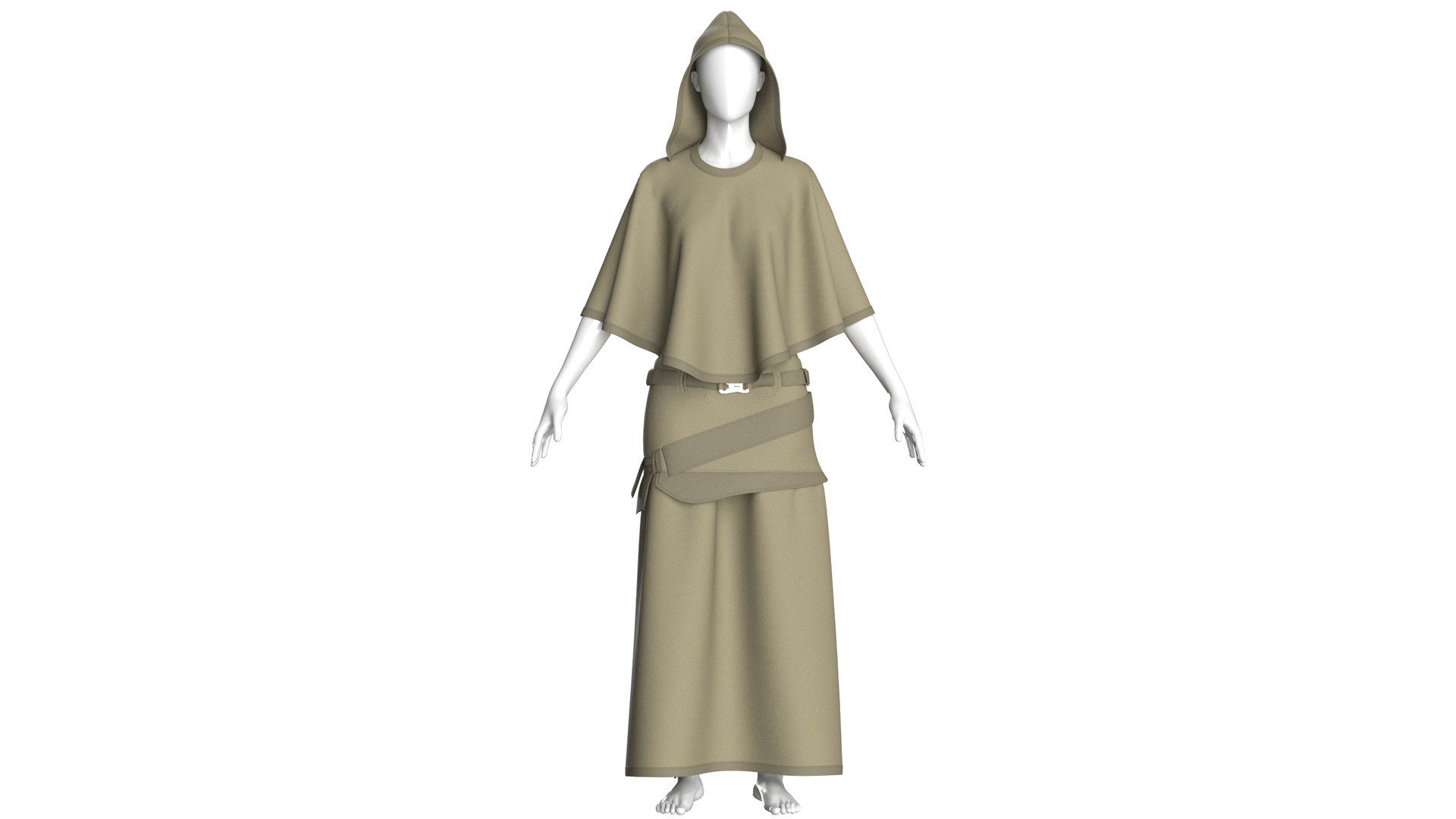 Media 1 for listing Girls Hooded Cape Top With Belted Skirt - Outfit | High Poly