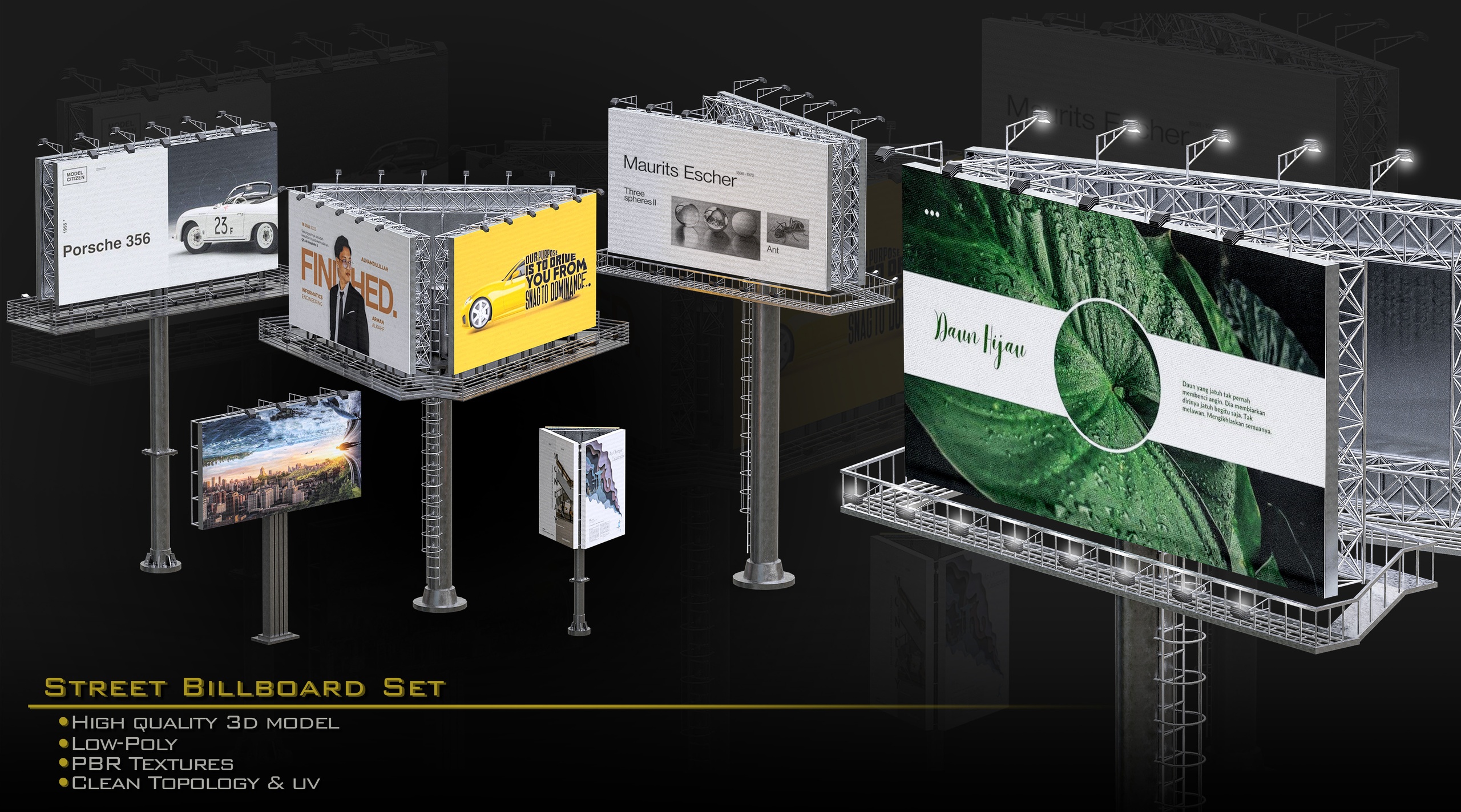 Media 1 for listing Street and Road Billboard Set/Low-poly/GameReady