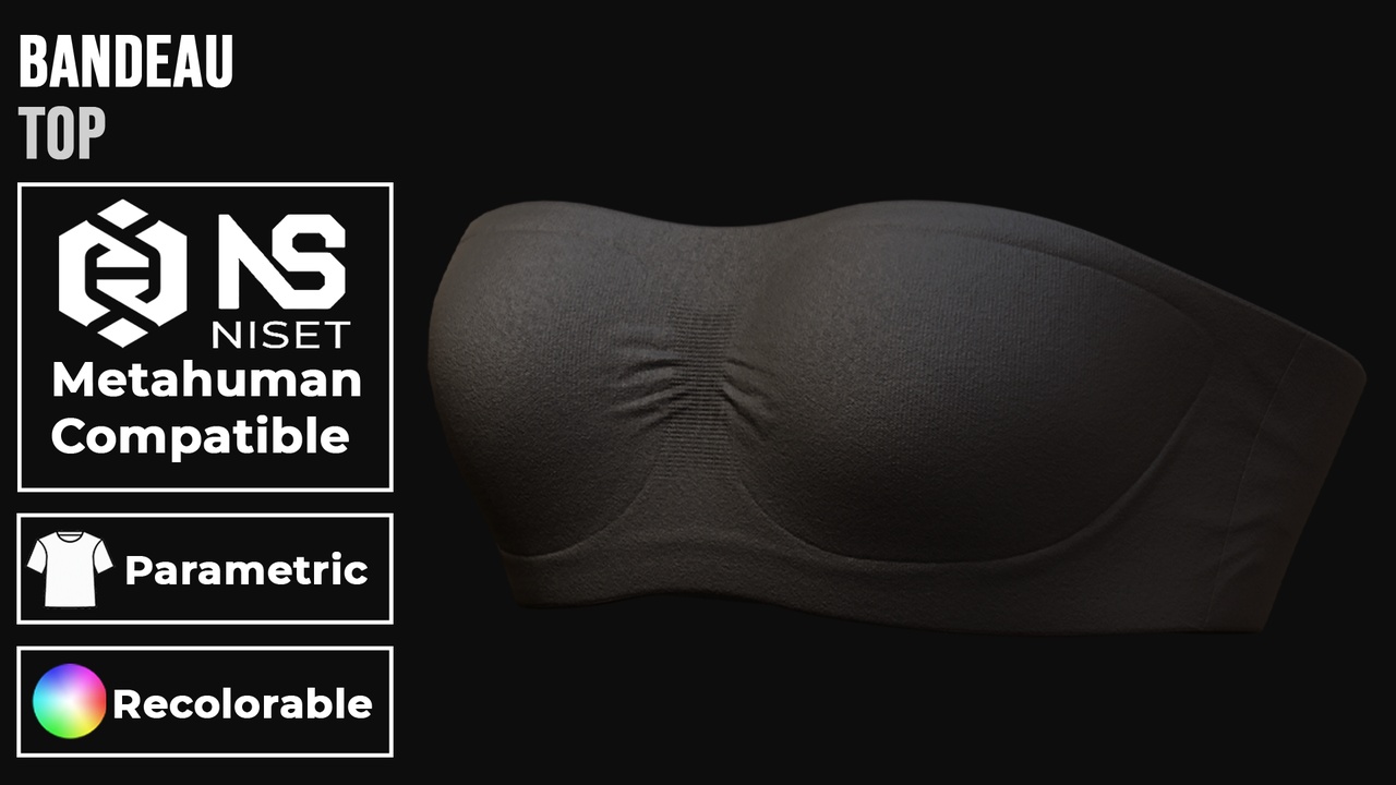 Media 1 for listing Bandeau Top - Recolorable Parametric Strapless Tube Top for Metahuman UE5 MHPG