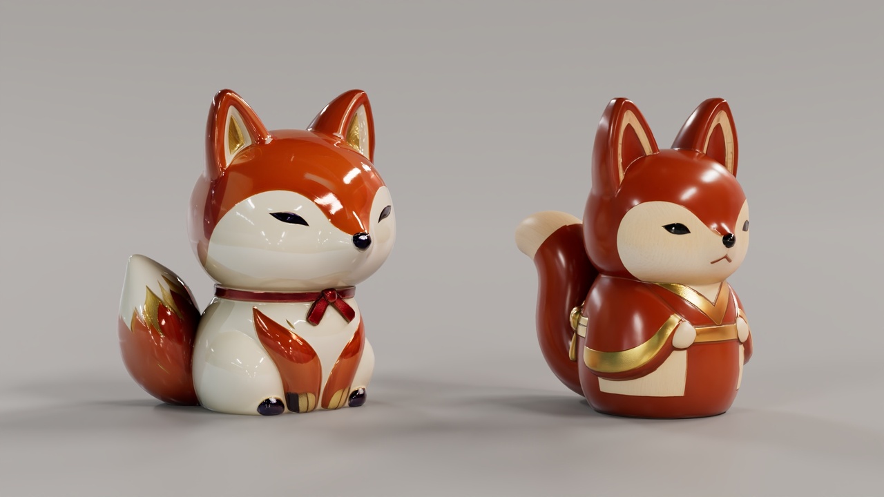 Media 1 for listing Stylized Japanese Fox Statues Pack 11 Unique Fox Statues 3 LODs 4K PBR Texture