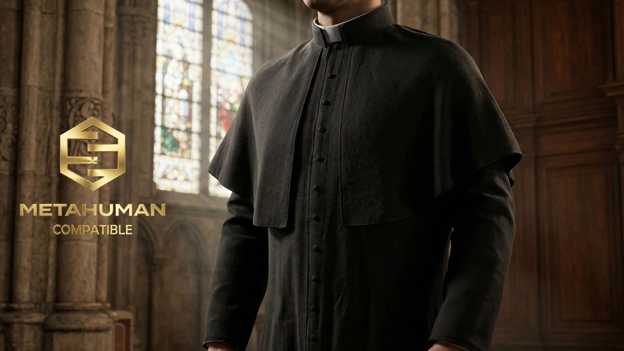 Media 1 for listing Black Clergy Cassock with Shoulder Cape and Clerical Collar Formal Robe Top
