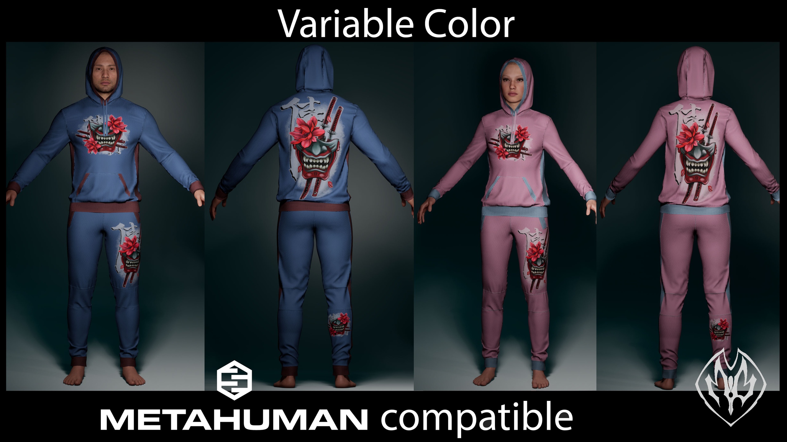 Media 1 for listing High Quality Hoodie and Sweatpants with Cool Samurai Mask design