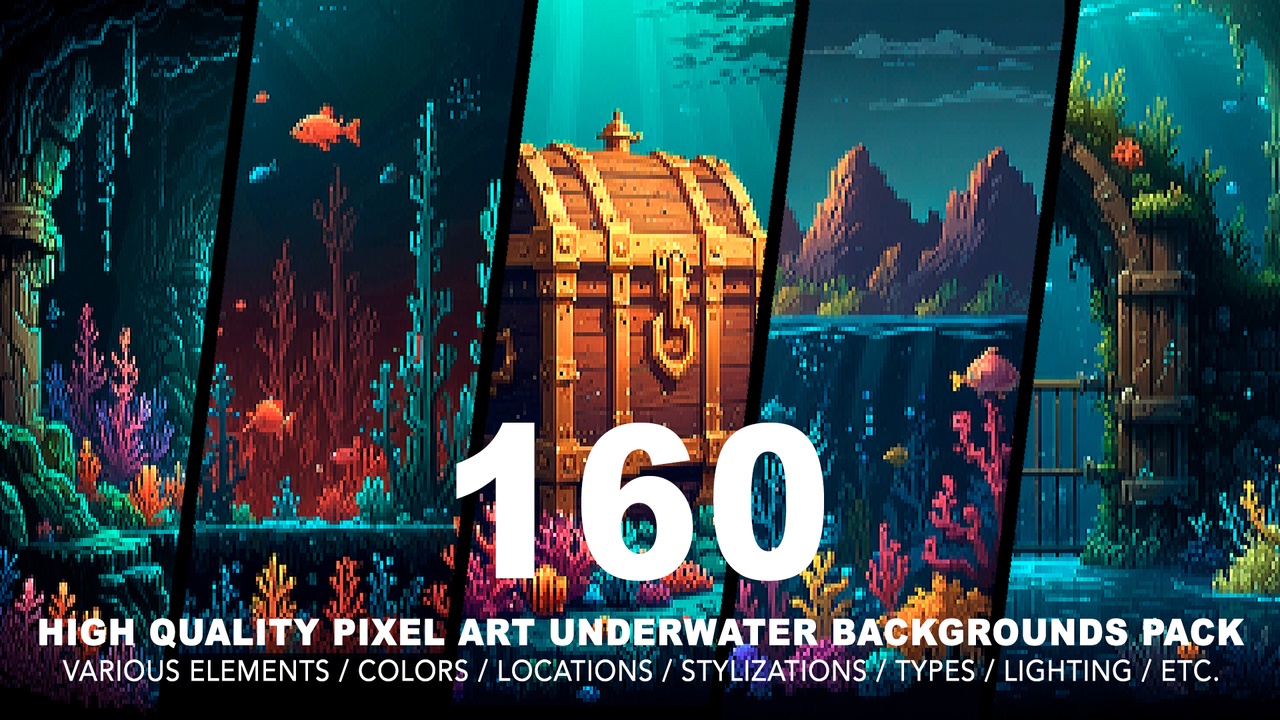 Media 1 for listing 160 UNDERWATER PIXEL ART BACKGROUNDS