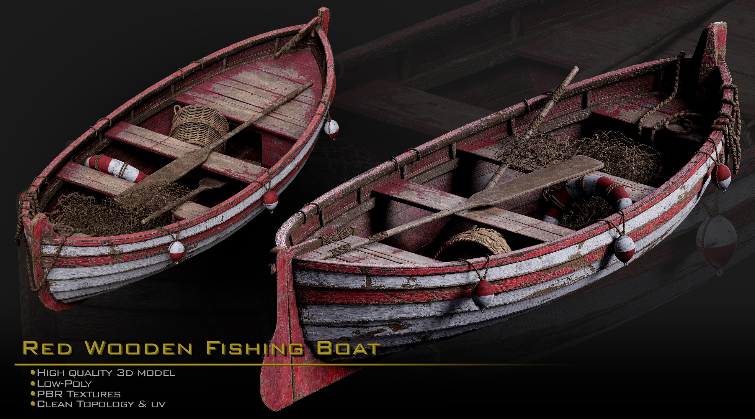 Media 1 for listing Red Wooden Fishing Boat - Medieval Style