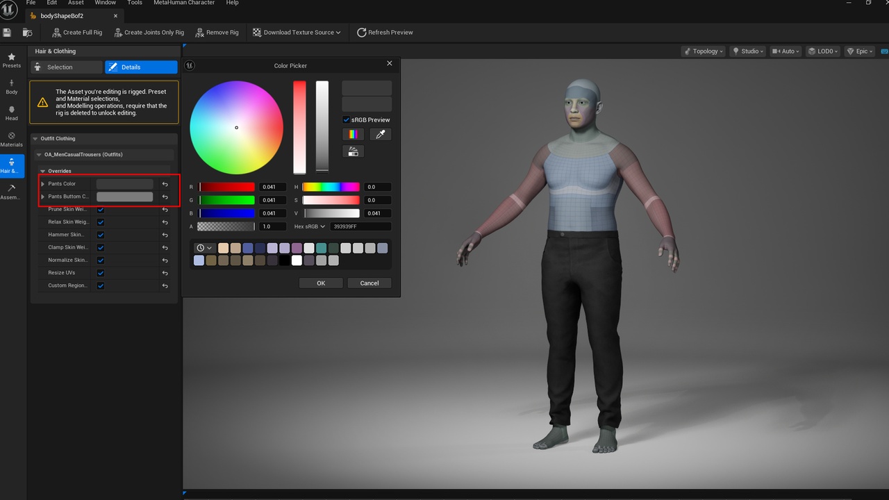 Media 1 for listing Men's Casual Trousers - Metahuman Pants Clothes - Parametric Outfit PBR
