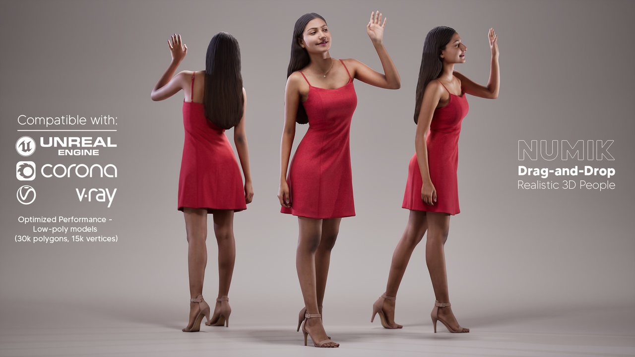 Media 1 for listing 3D People Kay 2047 Woman in Dress Walking Greeting Restaurant