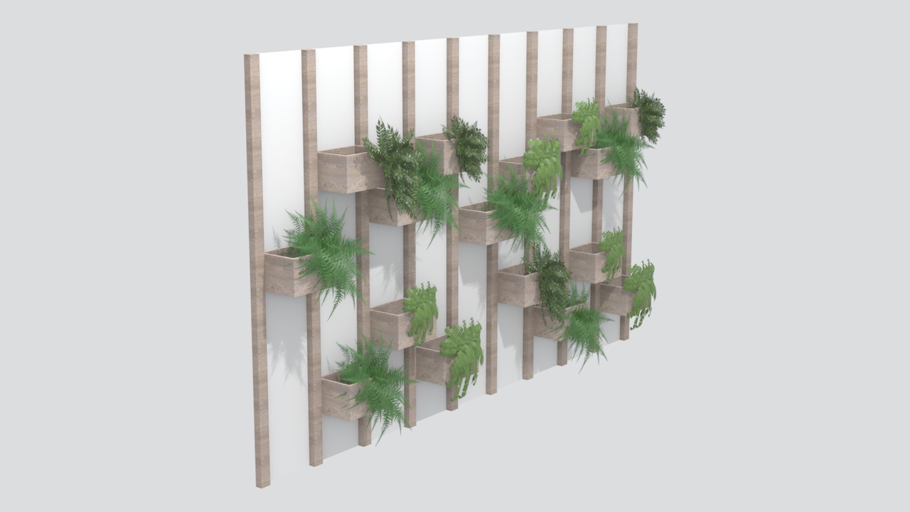 Media 1 for listing Wooden Slat Green Wall with Wall-Mounted Planters 3D Model