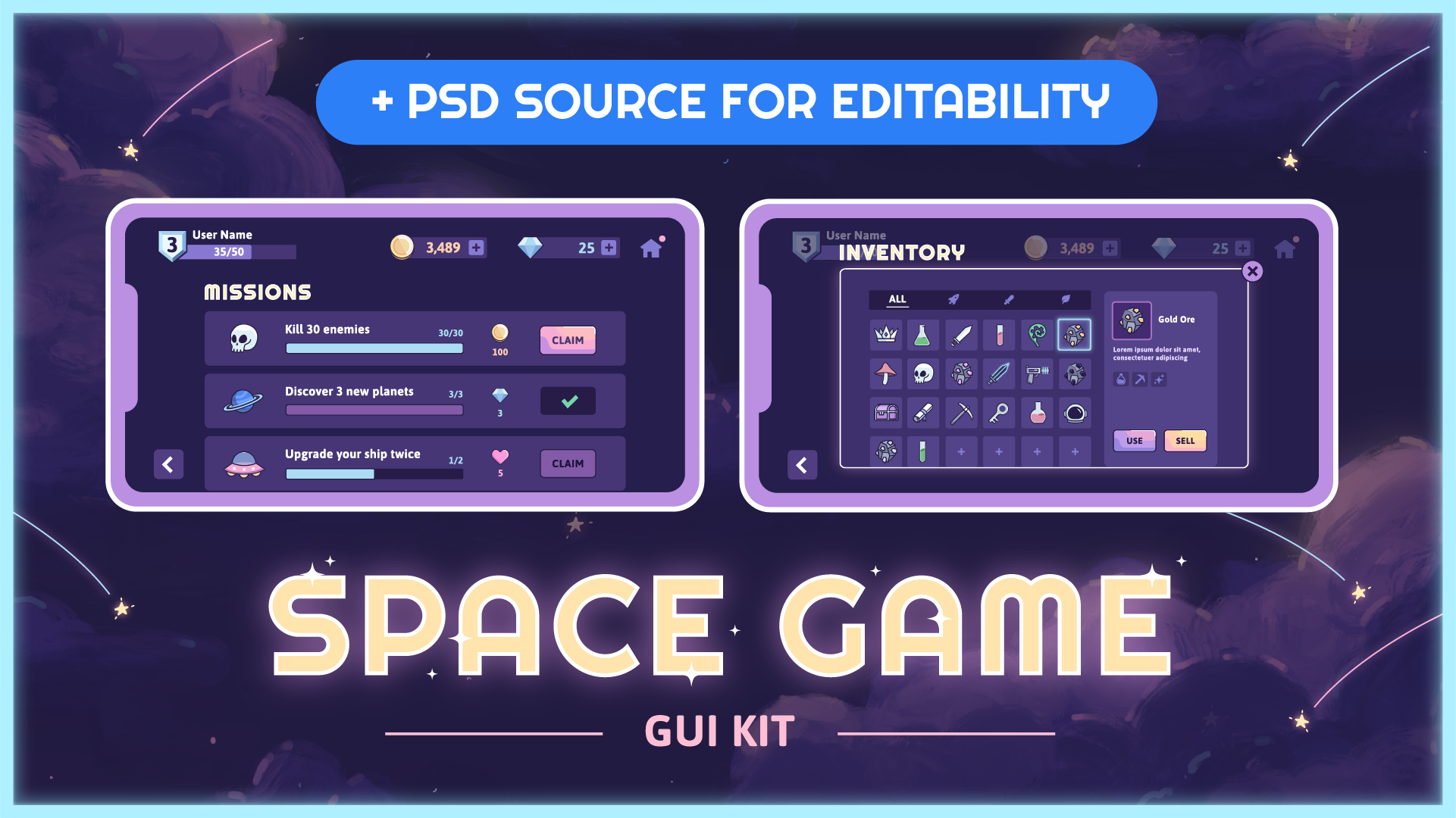 Space Game GUI kit +PSD | Fab