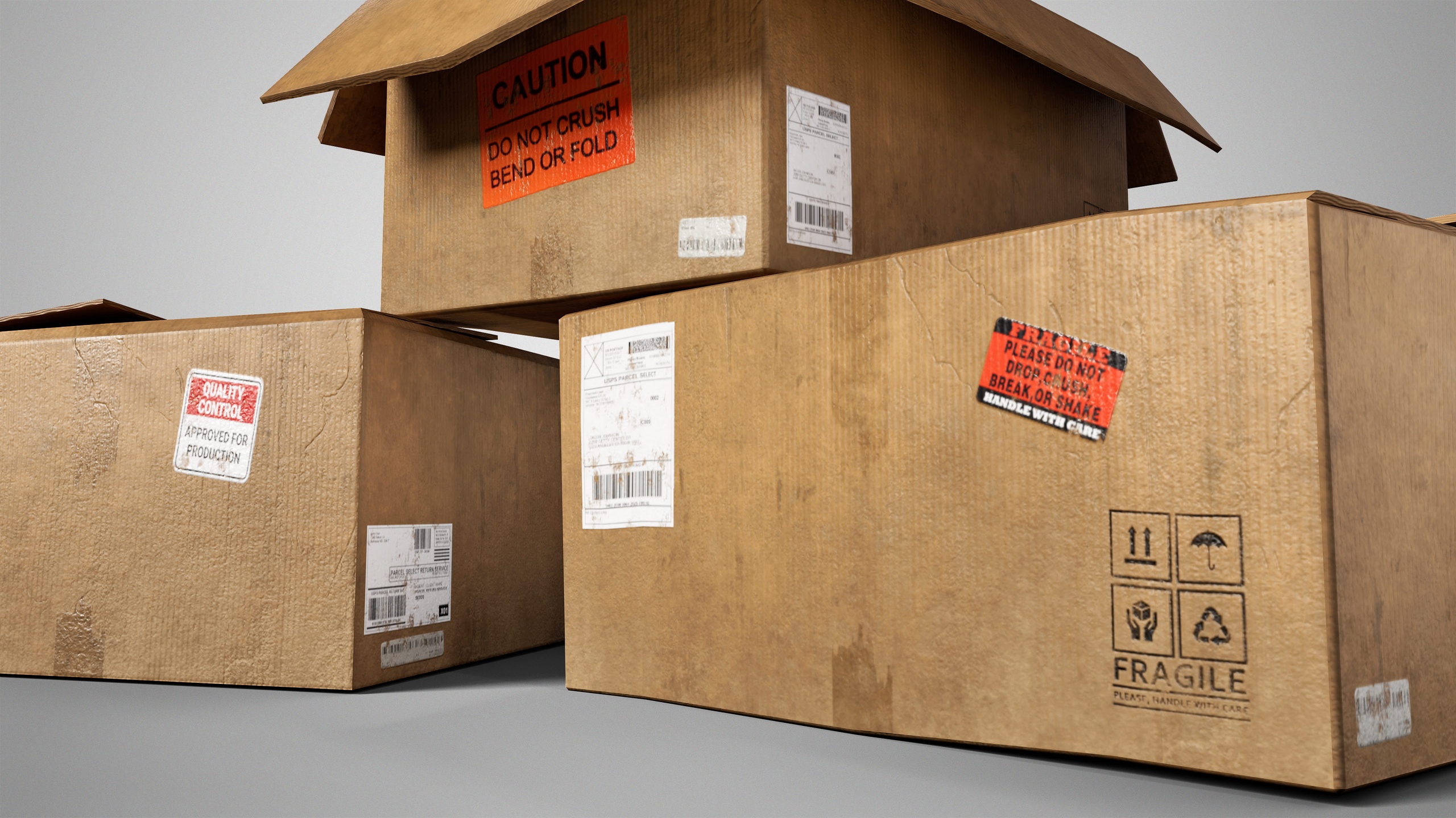 Media 1 for listing Set of 3 Cardboard Storage Boxes (4K PBR Low-Poly)