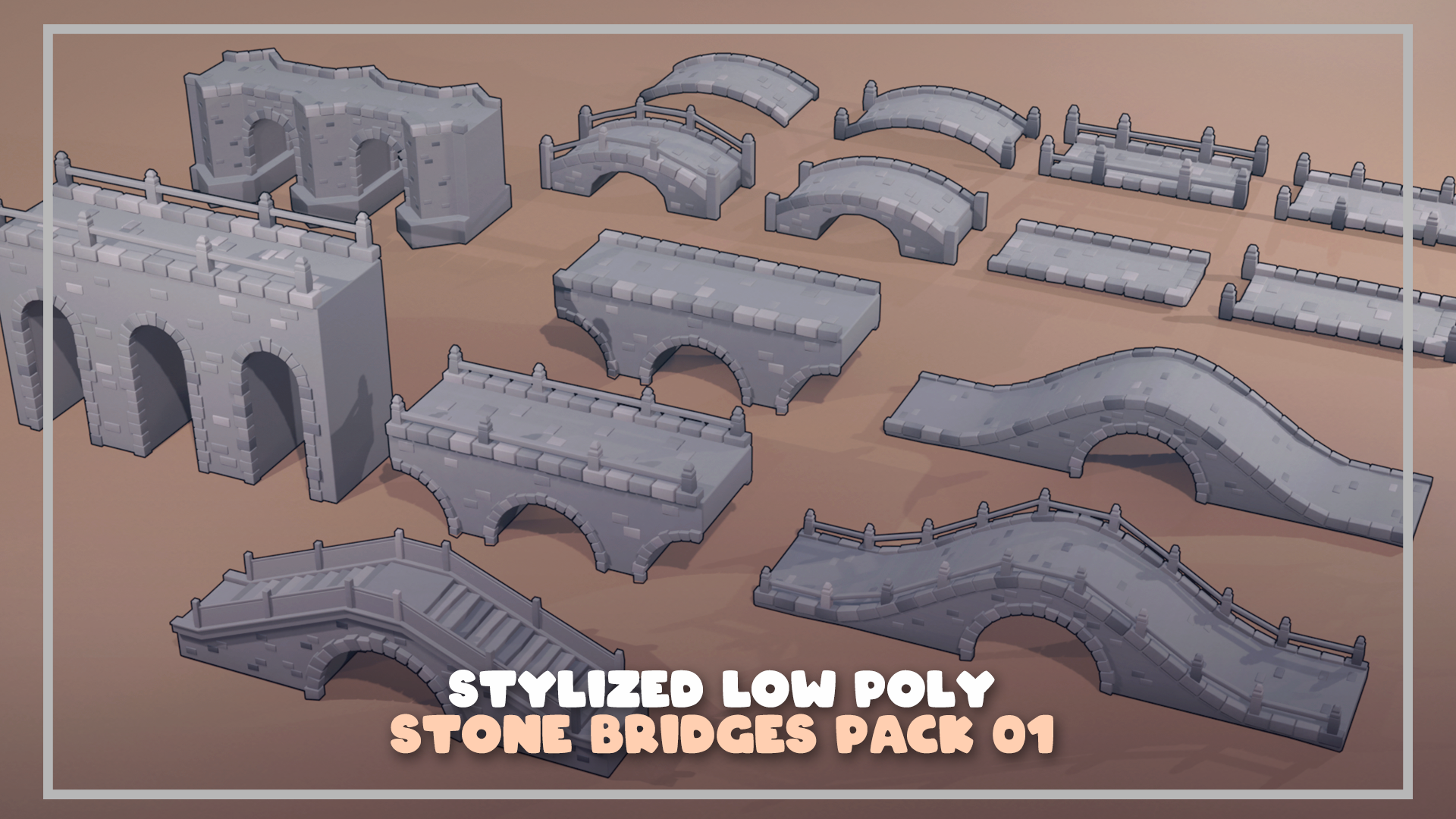Polybridge Designs Low Poly Stylized Stone Bridges Pack 01 | Fab
