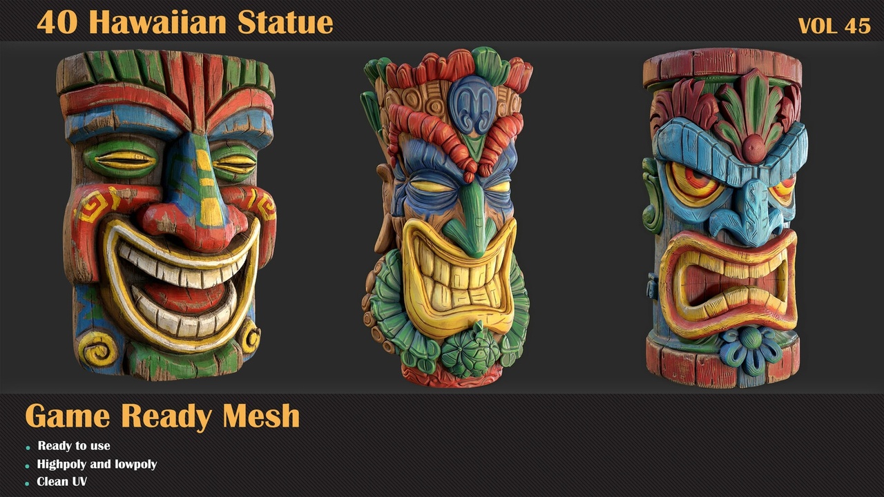 Media 1 for listing 40 Hawaiian Statue 3D Meshes - VOL 45