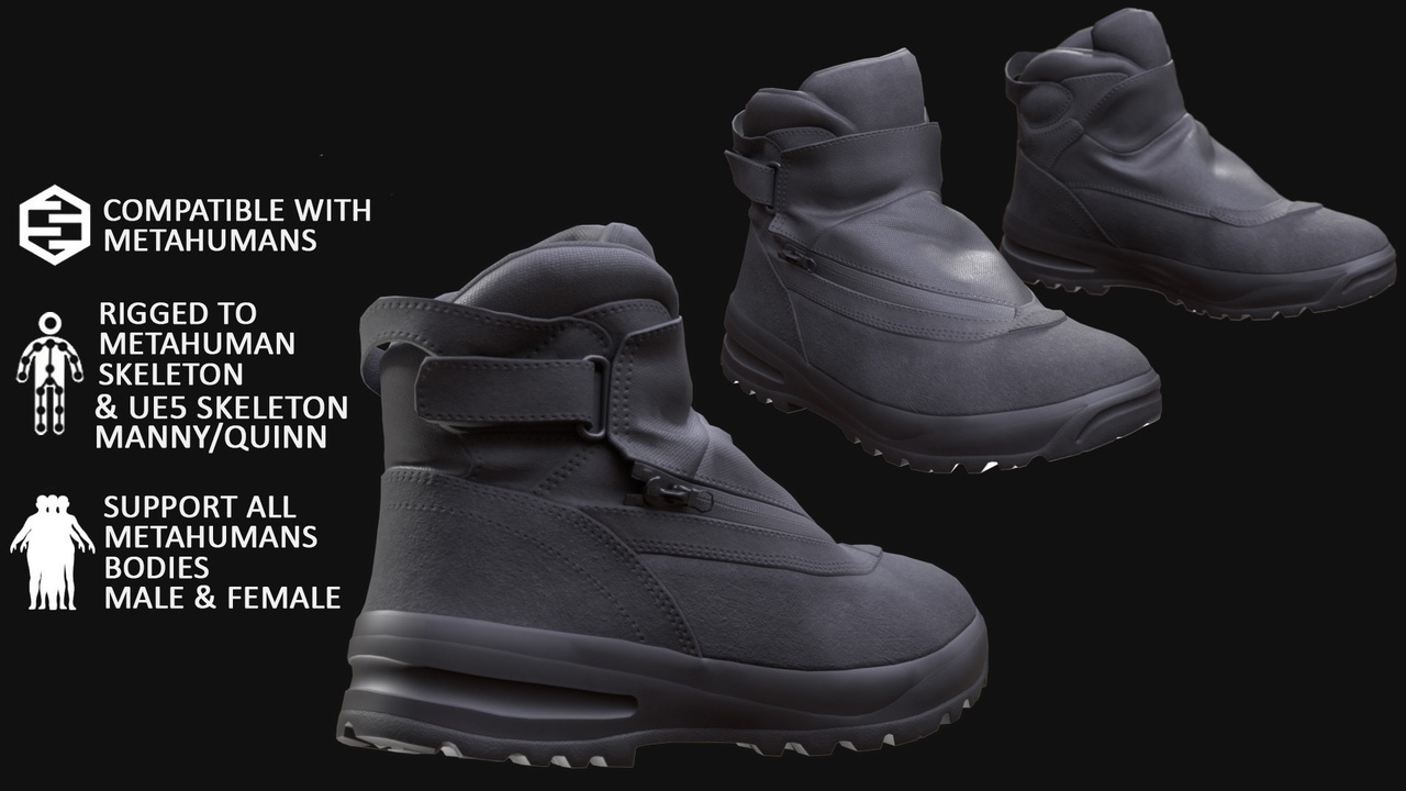 Media 1 for listing 3D Winter Boots Model For Metahuman 132 - All MH Bodies & UE5 Skeletons - Rigged