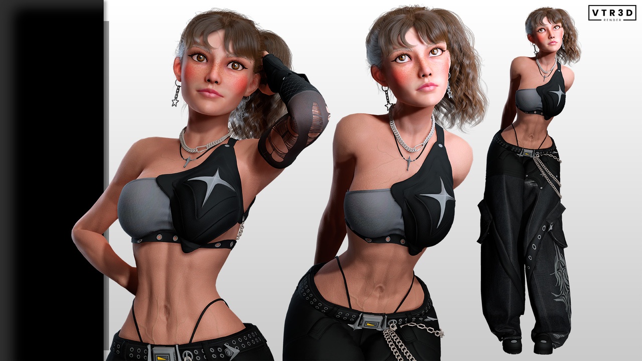 Media 1 for listing Stylized Cyberpunk Female Character Brunette Streetwear Girl