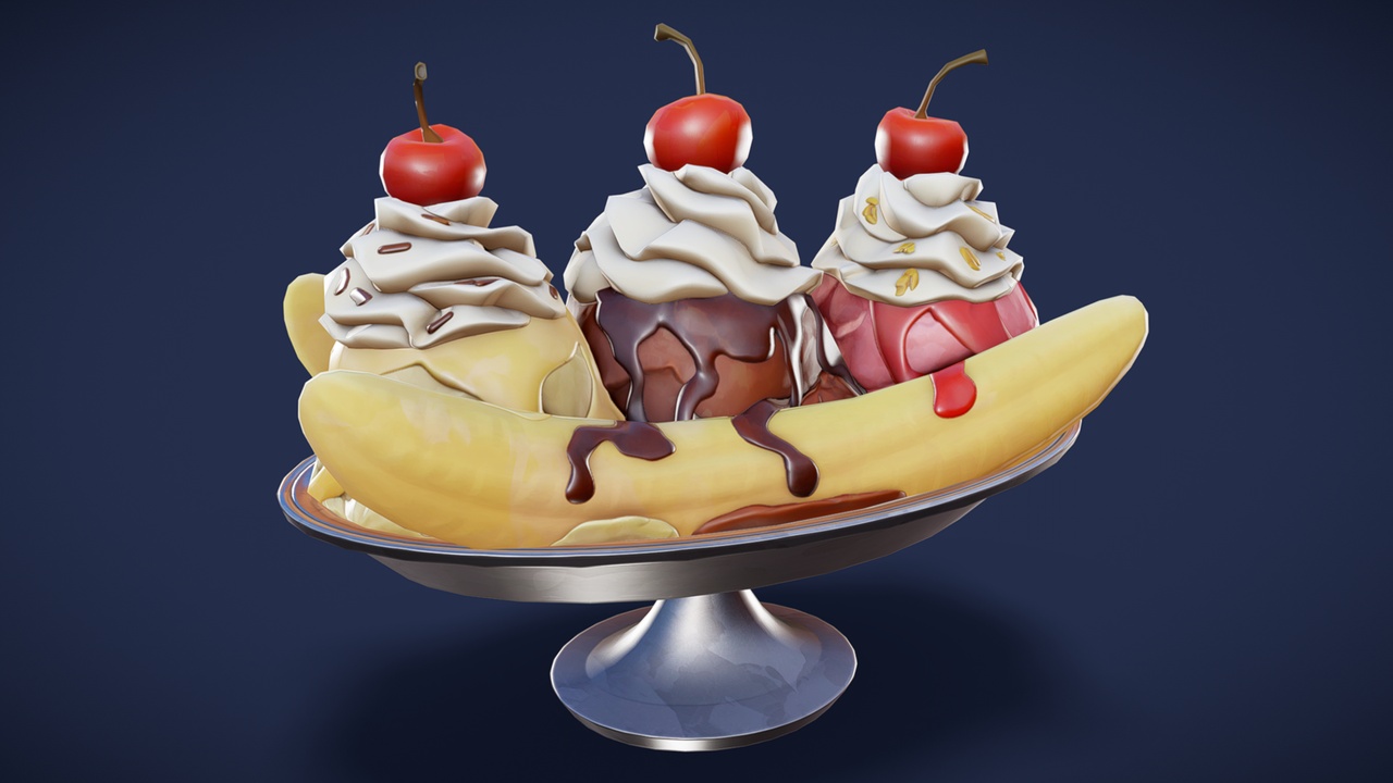 Media 1 for listing Stylized Banana Split Ice Cream - Game Ready