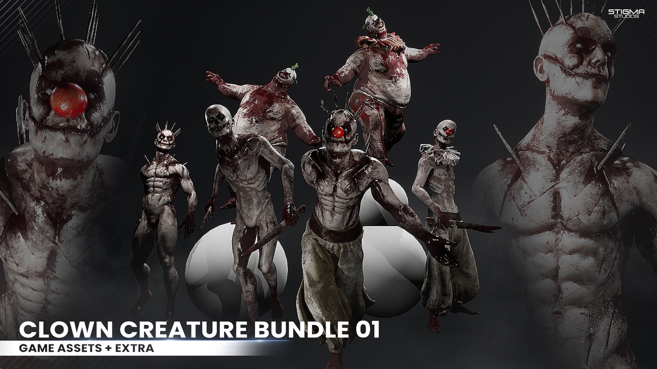 Media 1 for listing Creepy Clown Creature Bundle 01 - Game Assets + Extra | STIGMA STUDIOS