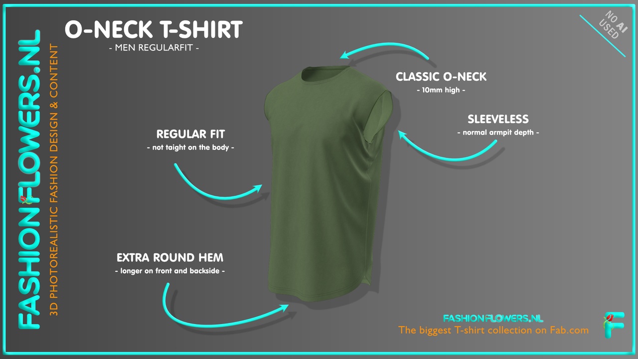 Media 1 for listing Green Colour Classic Round Neck Sleeveless T-Shirt | Extra Round Underside