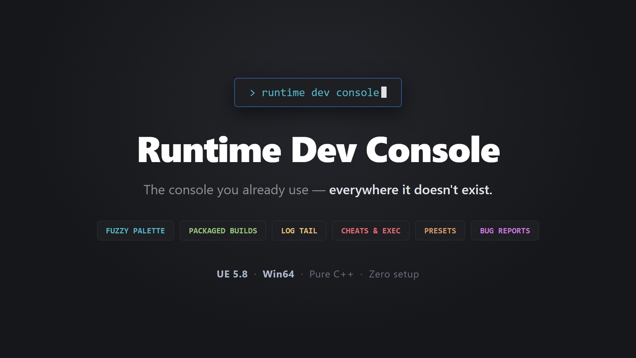 Media 1 for listing Runtime Dev Console — Command Palette, CVars & Cheats for Packaged Builds