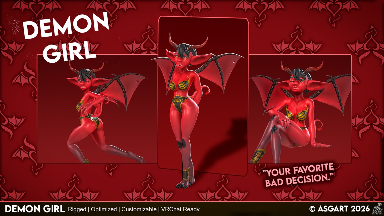 Media 1 for listing 😈 Demon Girl 🔥 Stylized 3D Character | VRChat-Ready
