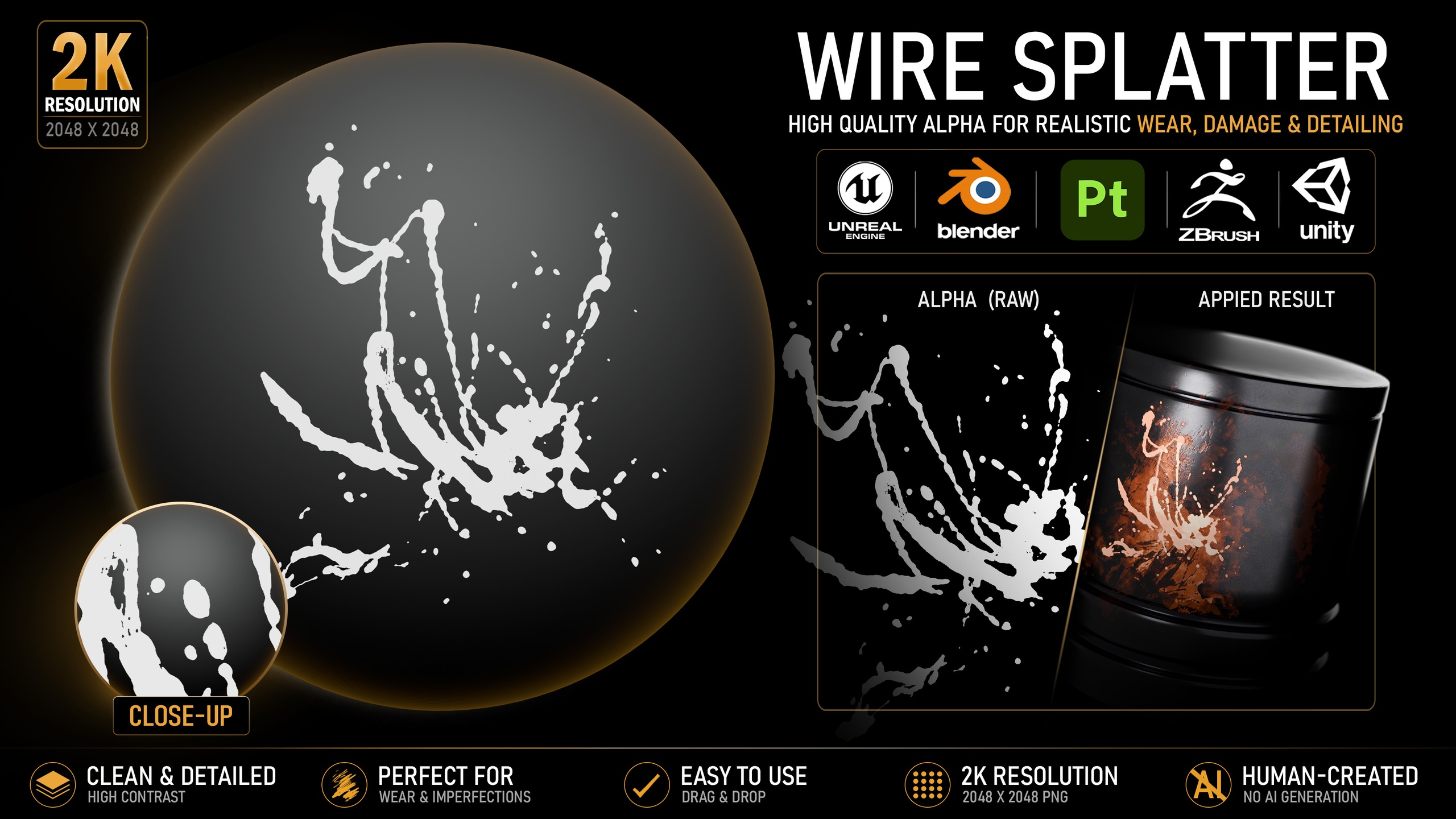 Media 1 for listing Wire Splatter Alpha | High-Resolution Grunge Texture