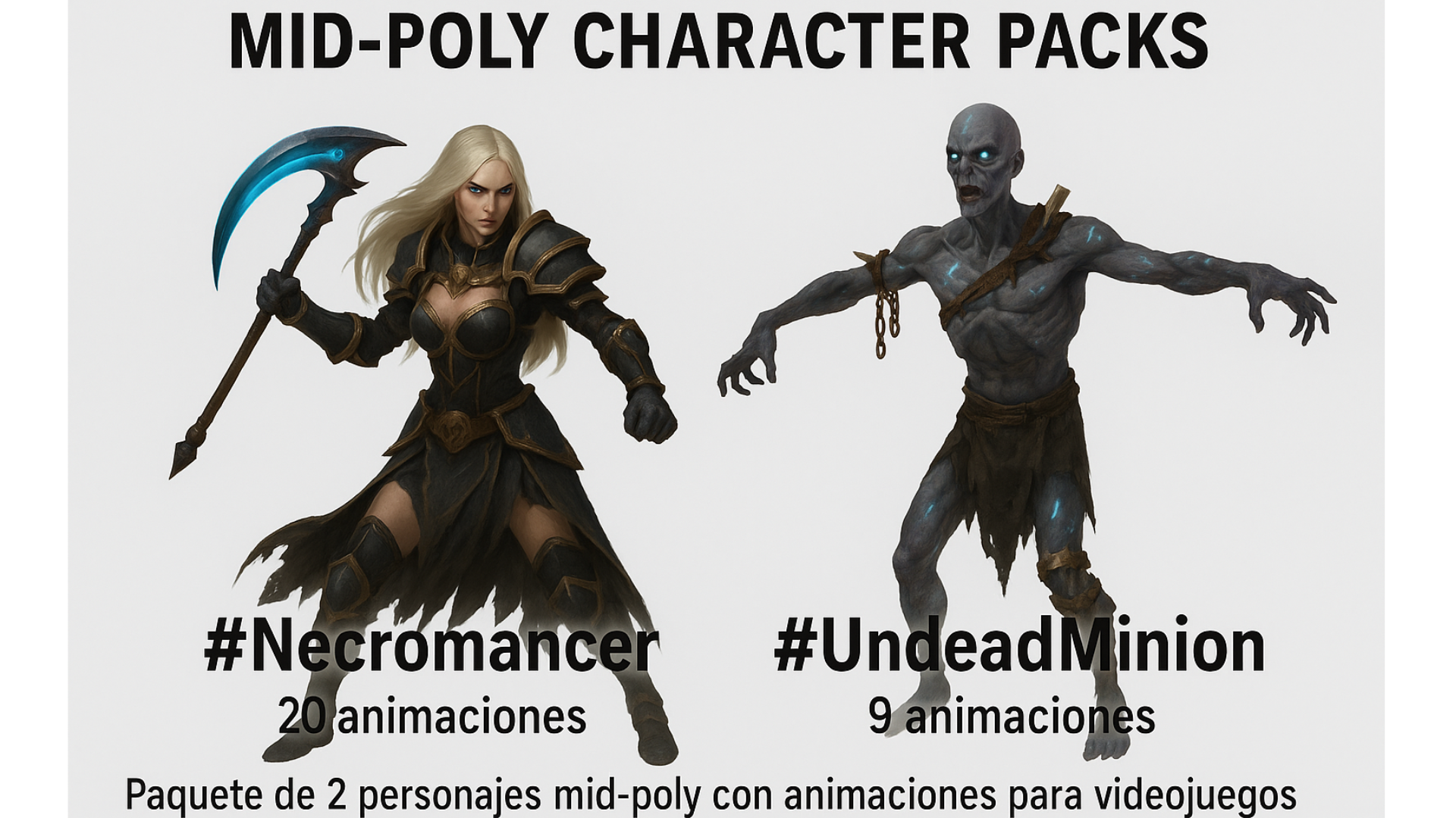 Necromancer + Undead Minion – Dark Fantasy Character Pack (FBX + Blend ...