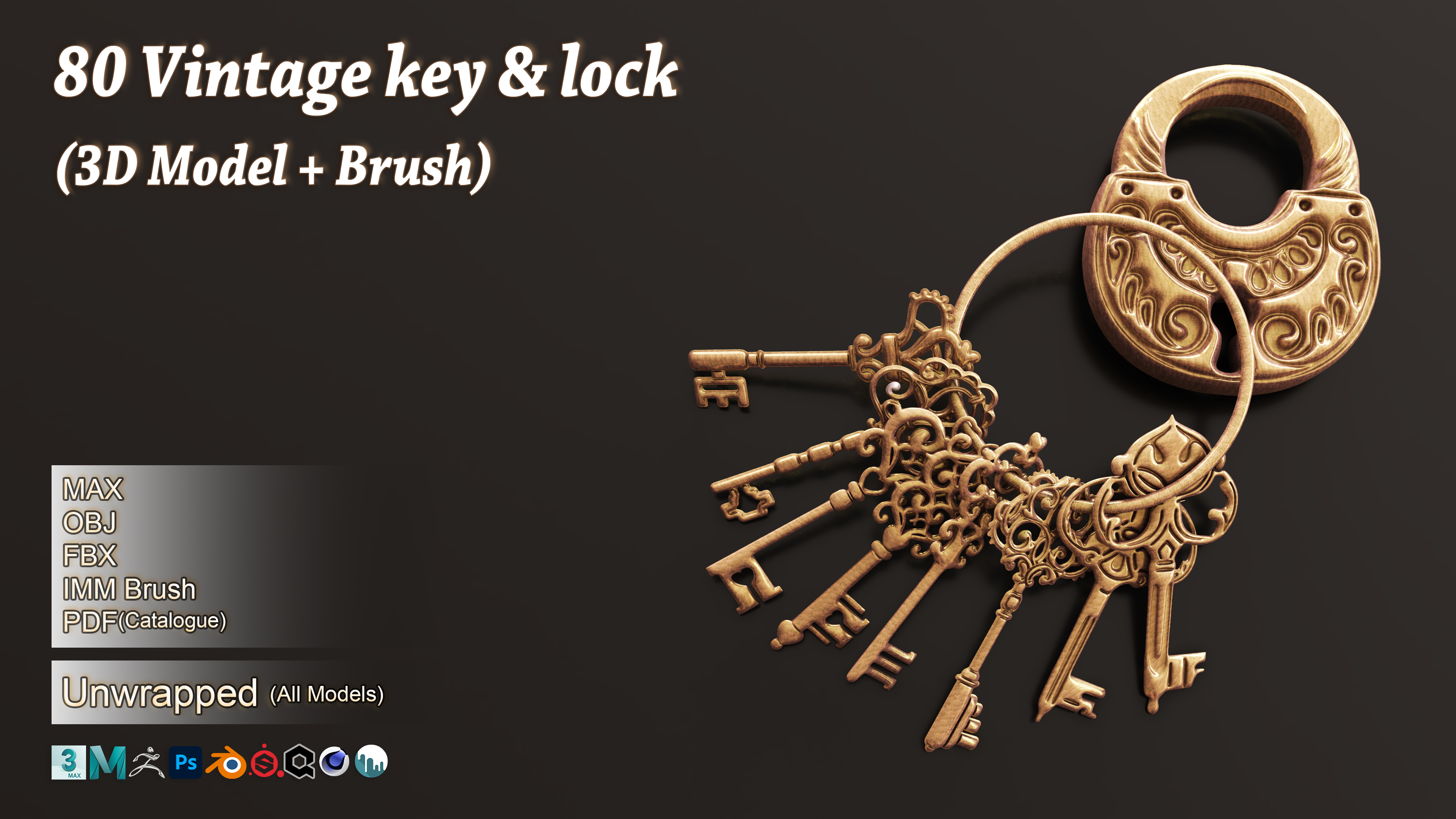 80 Vintage Key & Lock 3D Model | Fab