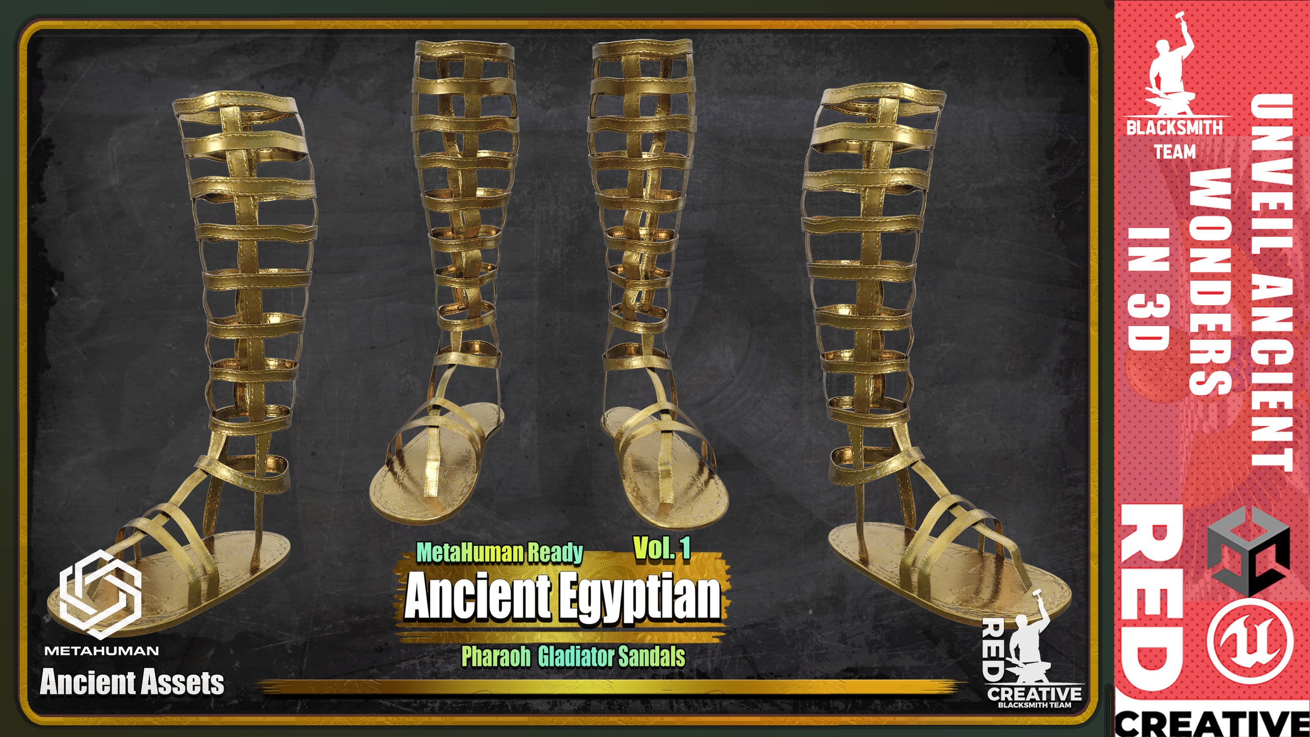 Media 1 for listing Ancient Egyptian Pharaoh Gladiator Sandals - MetaHuman Ready (Vol. 1)