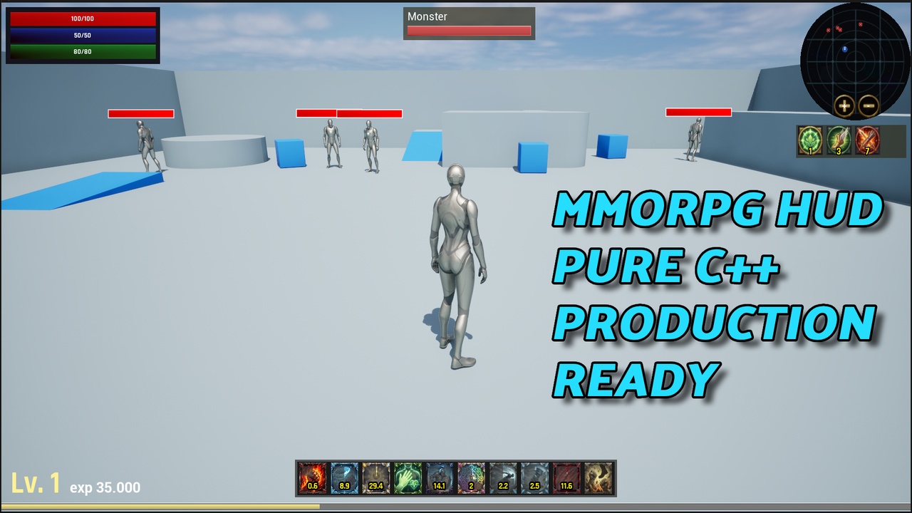 Media 1 for listing MMORPG HUD System – Pure C++ | Minimap, Skill Bar & Targeting (UE 5.4–5.7)