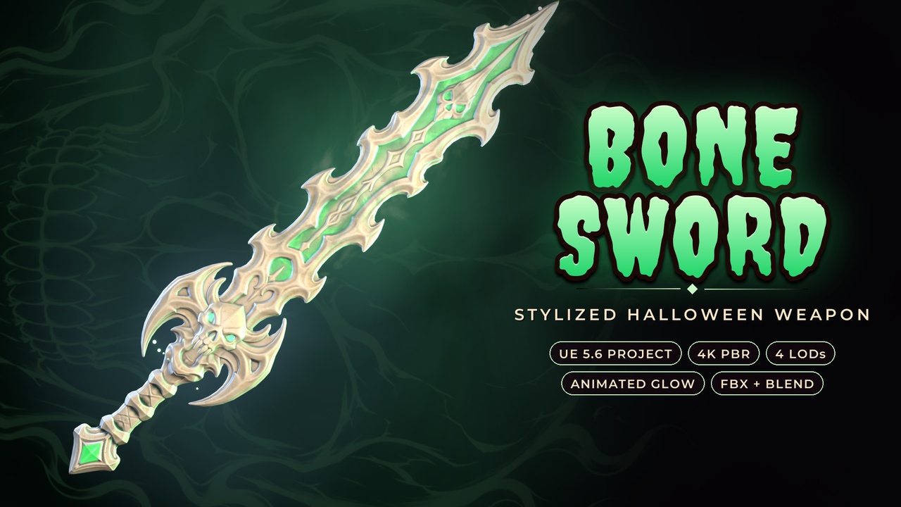 Media 1 for listing Bone Sword - Stylized Halloween Weapon