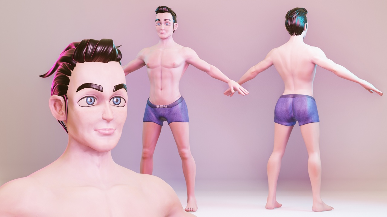 Media 1 for listing Stylized Cartoon Adult Man Rigged Base Mesh 3D Character