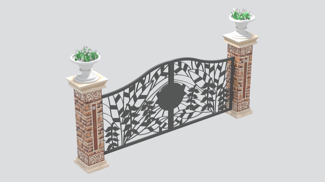 Media 1 for listing European Style Iron Garden Gate with Brick Columns 3D Model