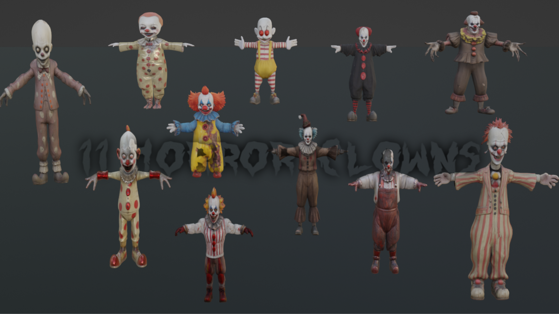 Pack 11 Horror Clowns – 10k Low Poly – (Not Rigged) - GLB + FBX ...
