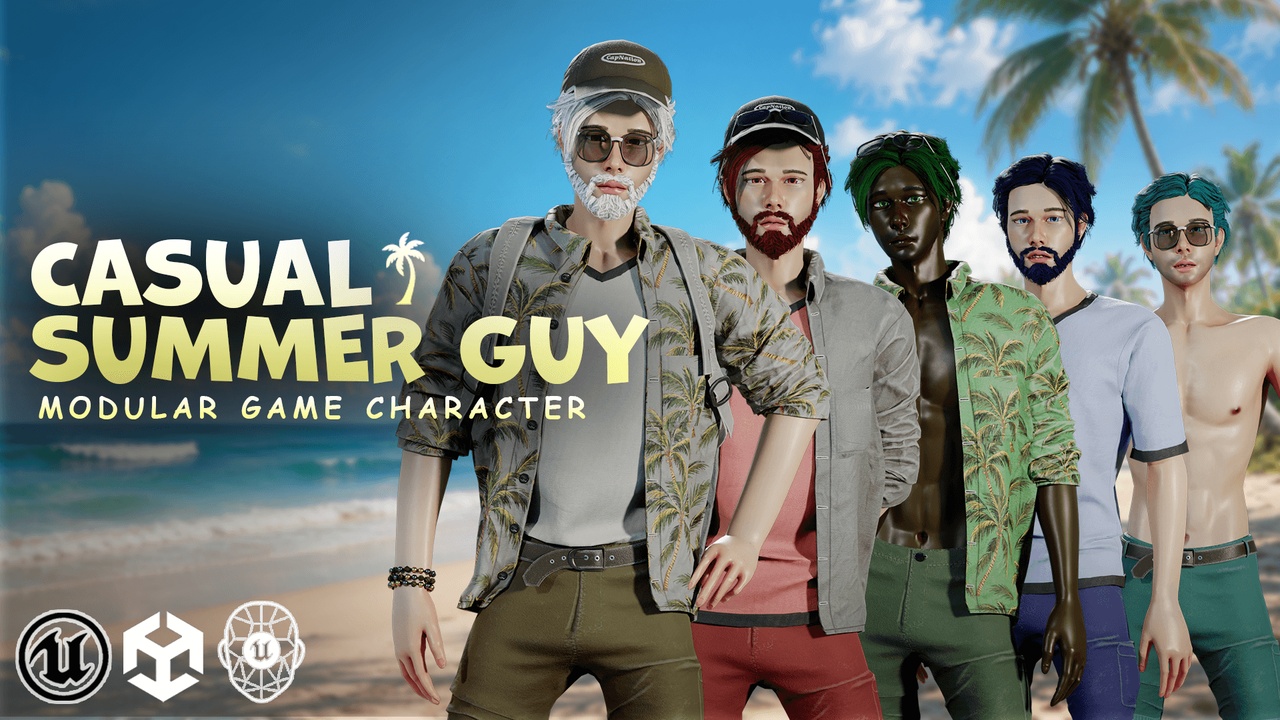 Media 1 for listing Casual Summer Guy – Modular Game Character