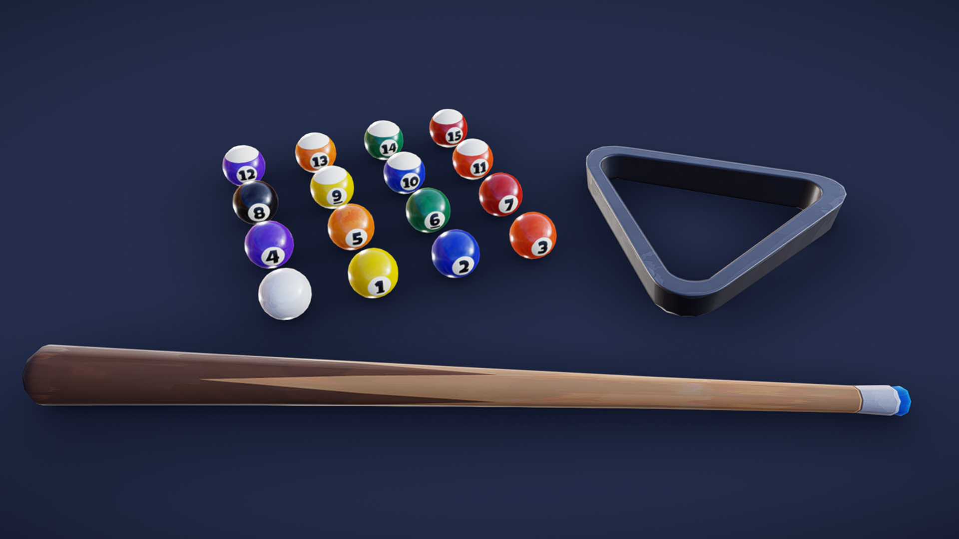 Stylized Pool / Billiard Balls and Cue Stick - Game Ready | Fab