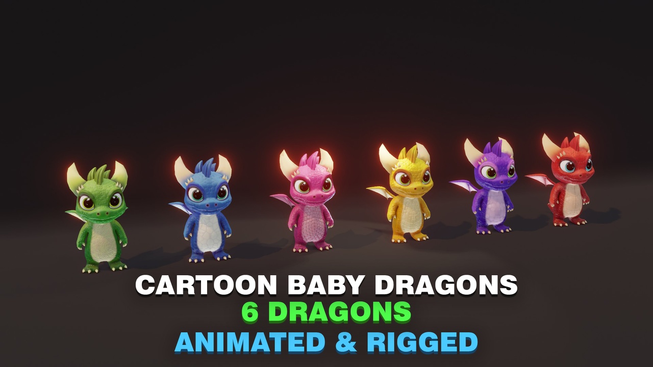 Media 1 for listing Cartoon Baby Dragons Low-Poly 3d Model
