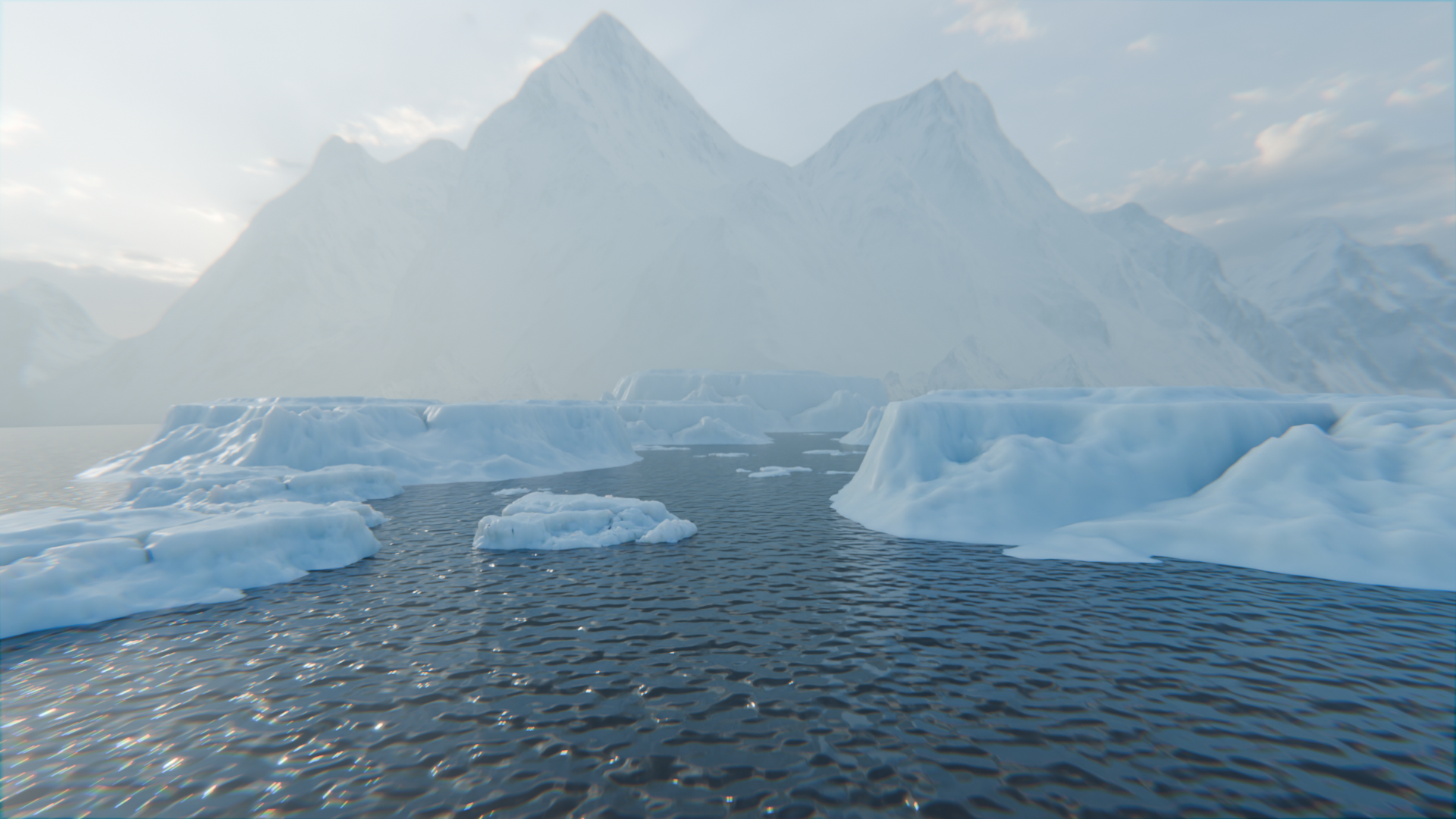 Stylized Arctic Ocean & Glacial Peaks - Animated Water | Fab