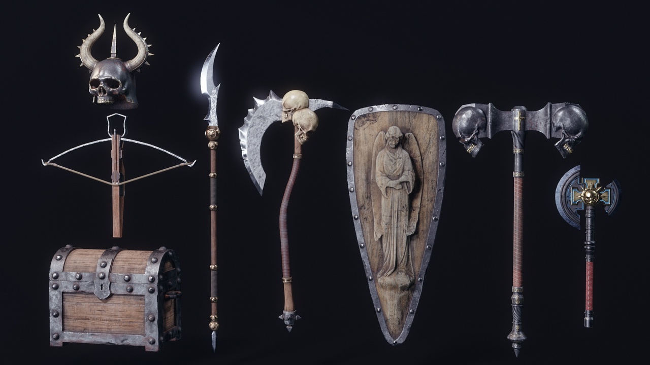 Media 1 for listing Dark Fantasy Medieval Weapons & Shields - PBR Game Ready