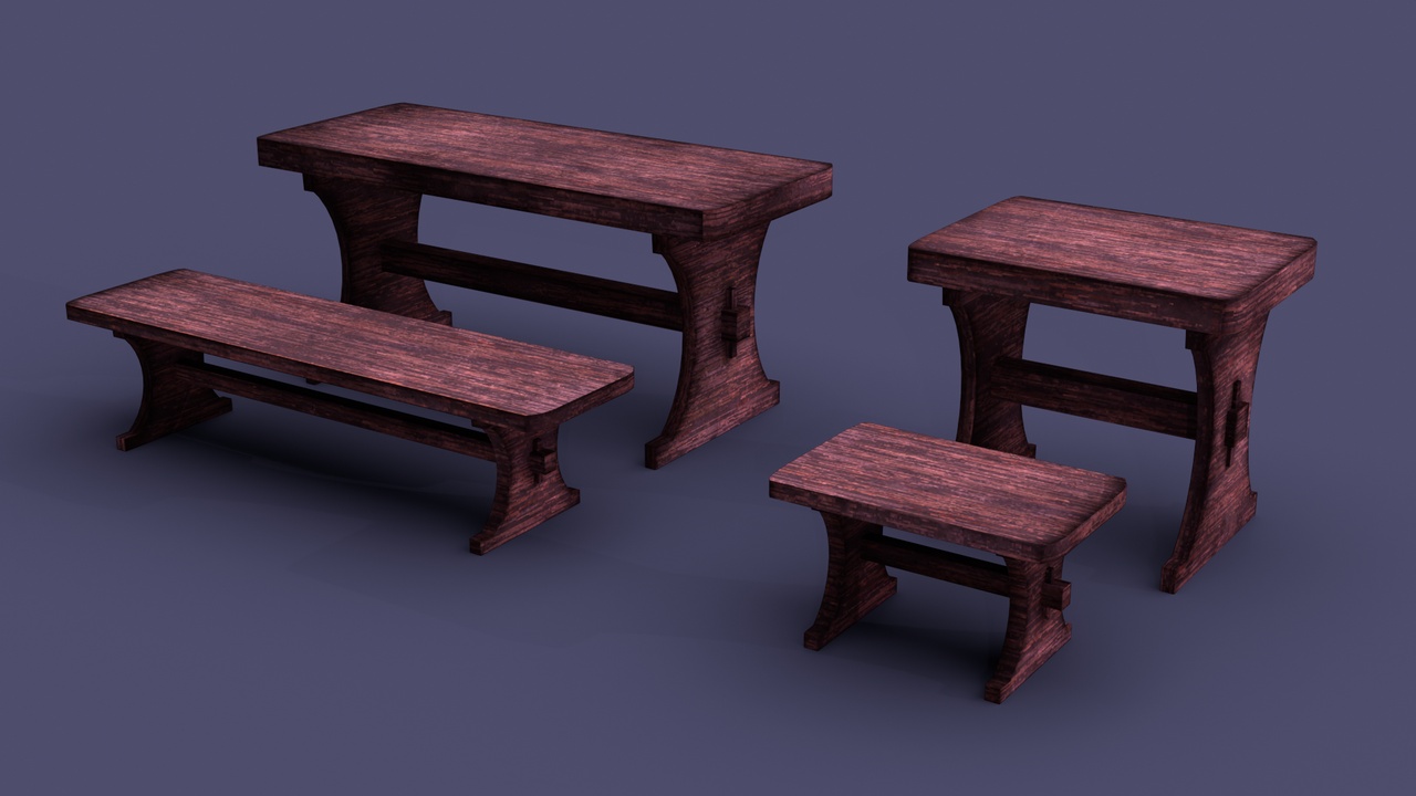 Media 1 for listing Pixel-Style Medieval Tables & Benches – Stylized Furniture Pack