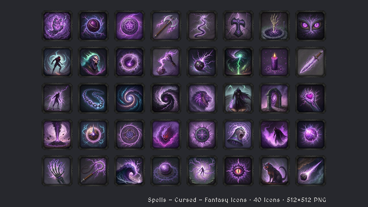 Media 1 for listing Spells - Cursed - 40 Fantasy Icons [512x512 HD]