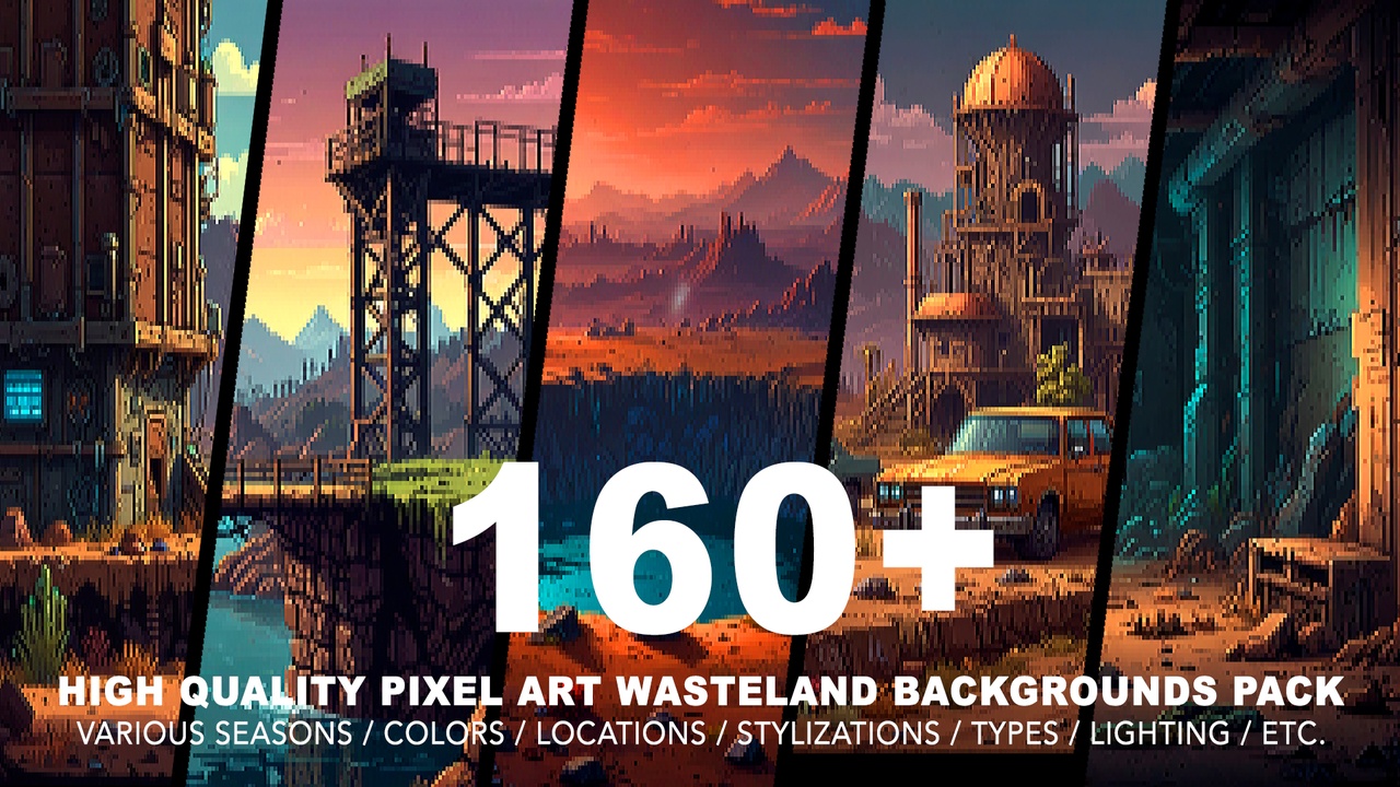 Media 1 for listing 160+ WASTELAND PIXEL ART BACKGROUNDS