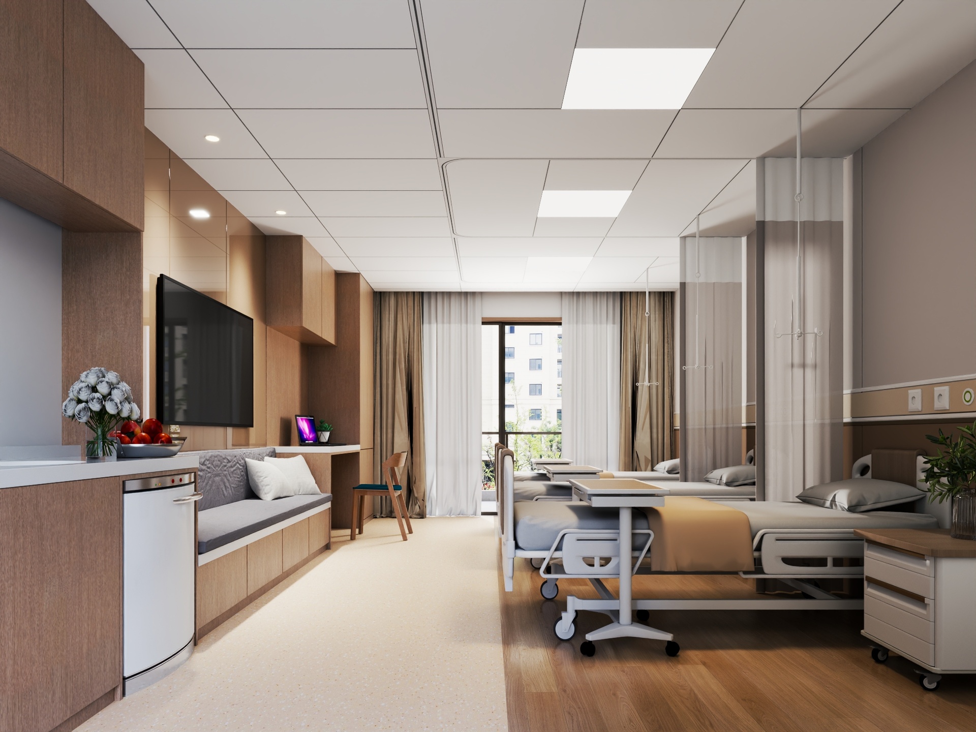 Media 1 for listing Modern Hospital Multi‑Bed Ward 3D Model Medical Interior Scene