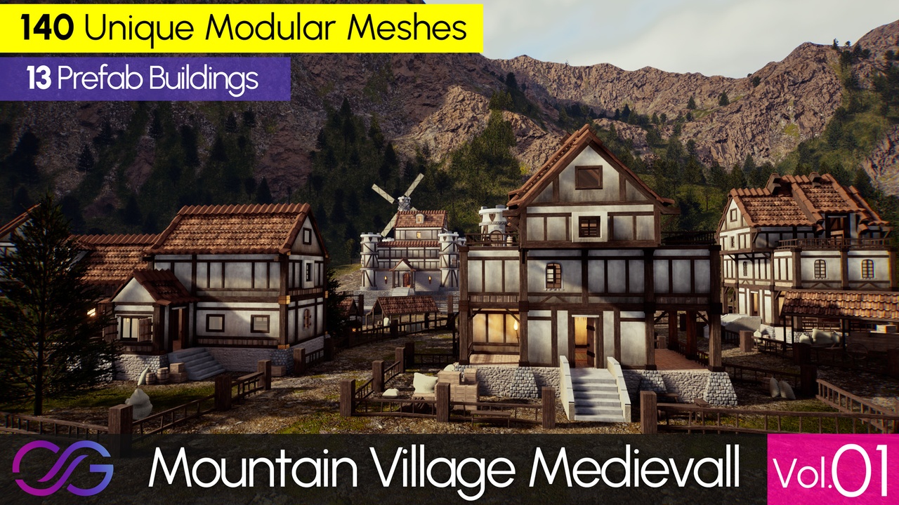 Media 1 for listing Mountain Village Medieval  (Modular Low Poly Assets, Building, Environment) DrCG