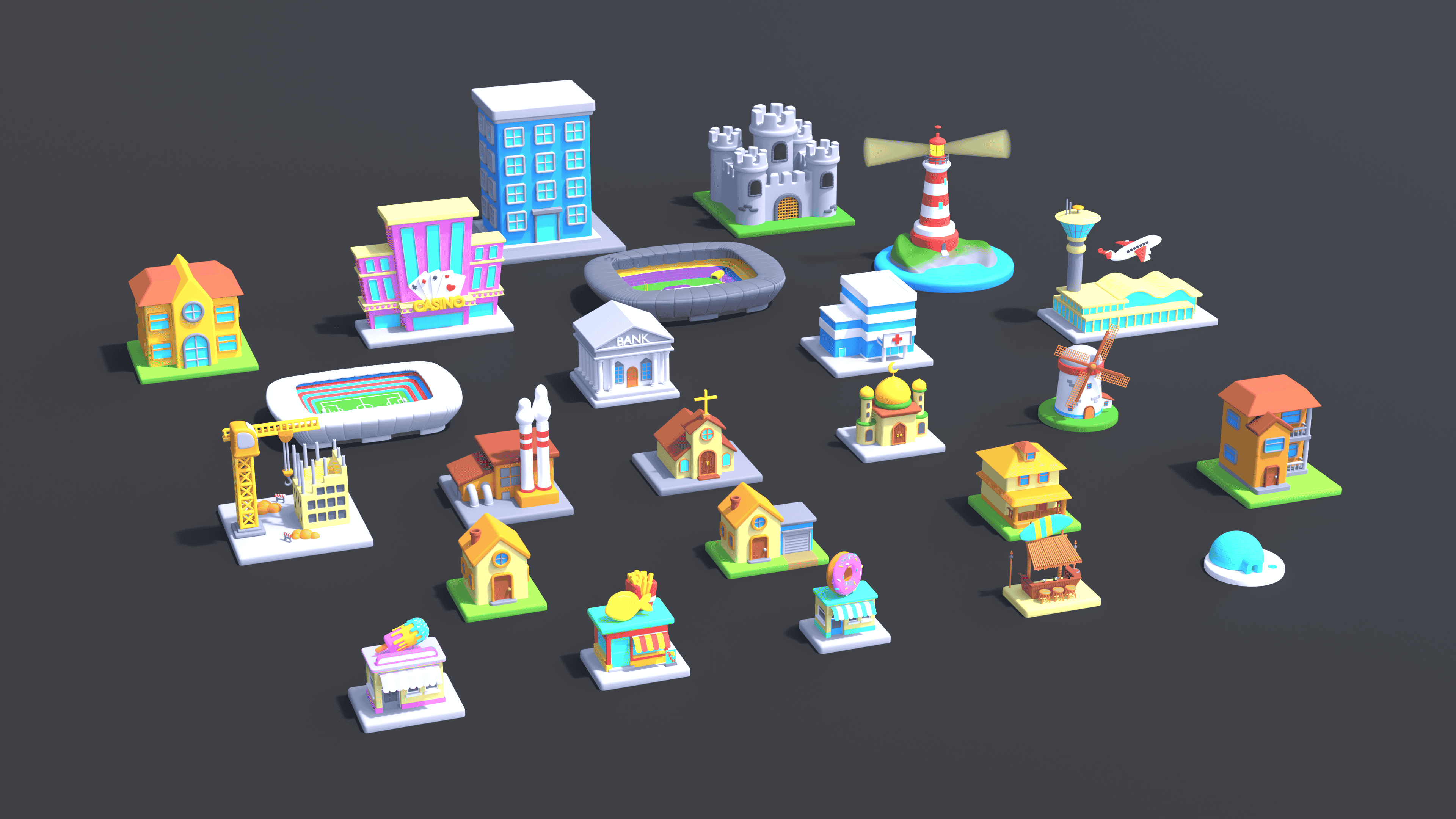 Cartoon Stylized Town Buildings Pack- Game ready | Fab