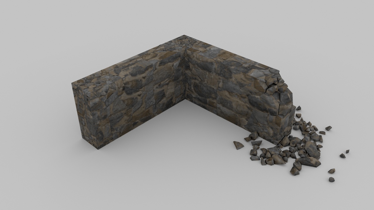 Media 1 for listing Ruined Medieval Stone Wall 05 – Modular Cracked Wall (2K PBR)