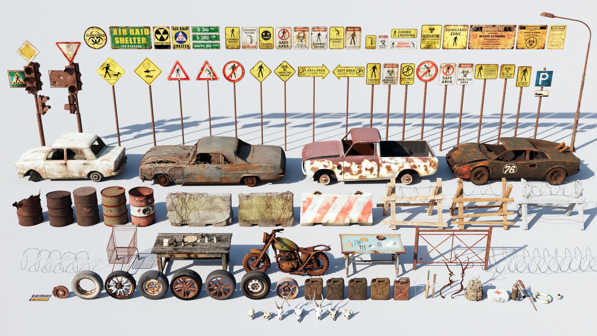 Media 1 for listing Post-Apocalyptic Survival Urban City Props and Road Signs Pack - 135 3d Models