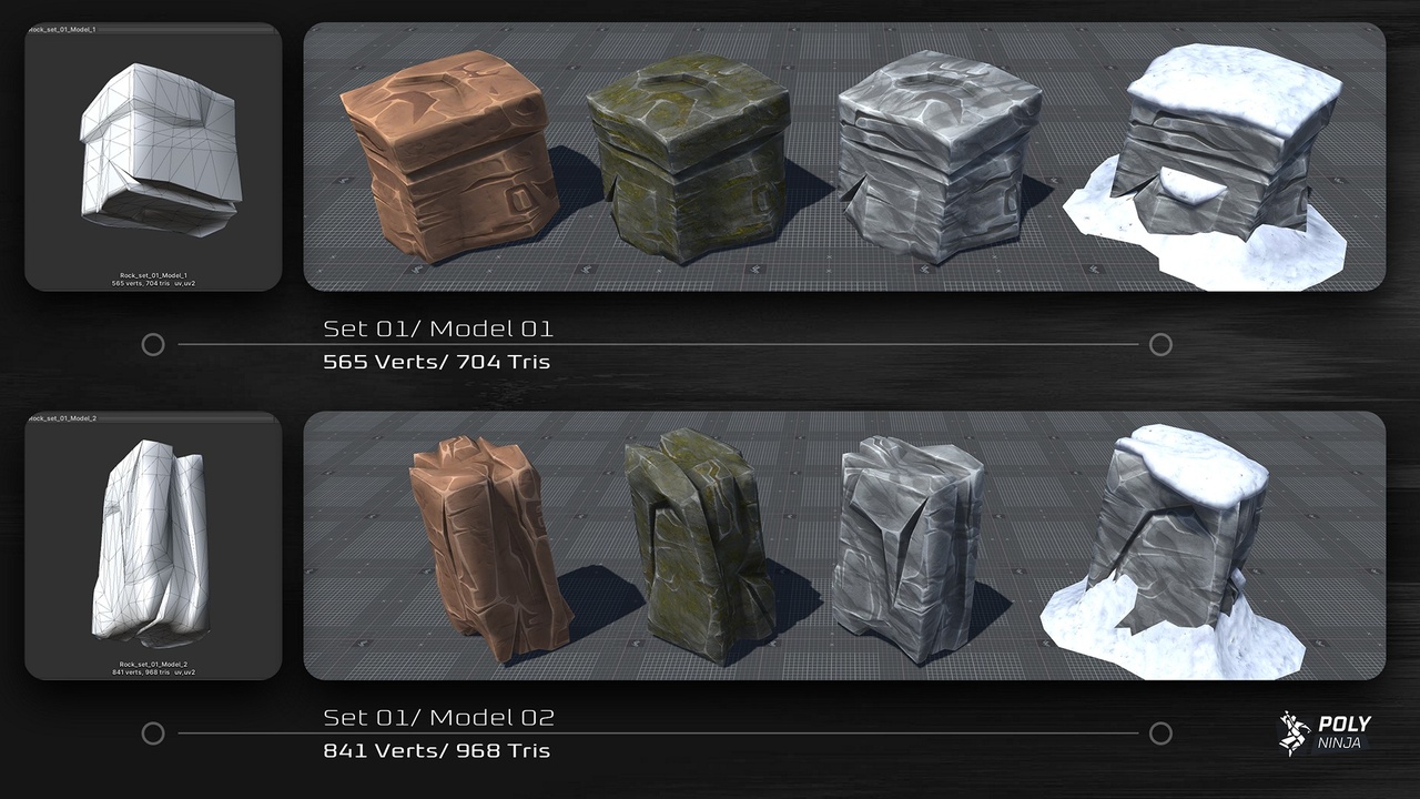 Media 1 for listing Hand Painted Rocks & Boulders Low Poly URP