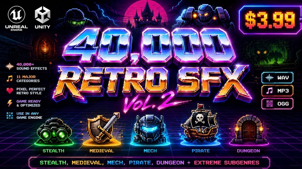 Media 1 for listing 40,000 Retro SFX Vol. II | Massive Game Sound Effects Pack