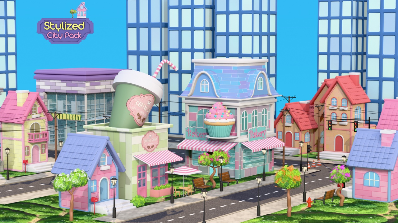Media 1 for listing Stylized City Pack - Stylized Buildings, Roads and Props