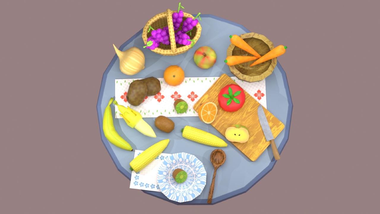 Media 1 for listing Stylized Fruit & Veggie Kitchen Props – Low Poly Game Assets