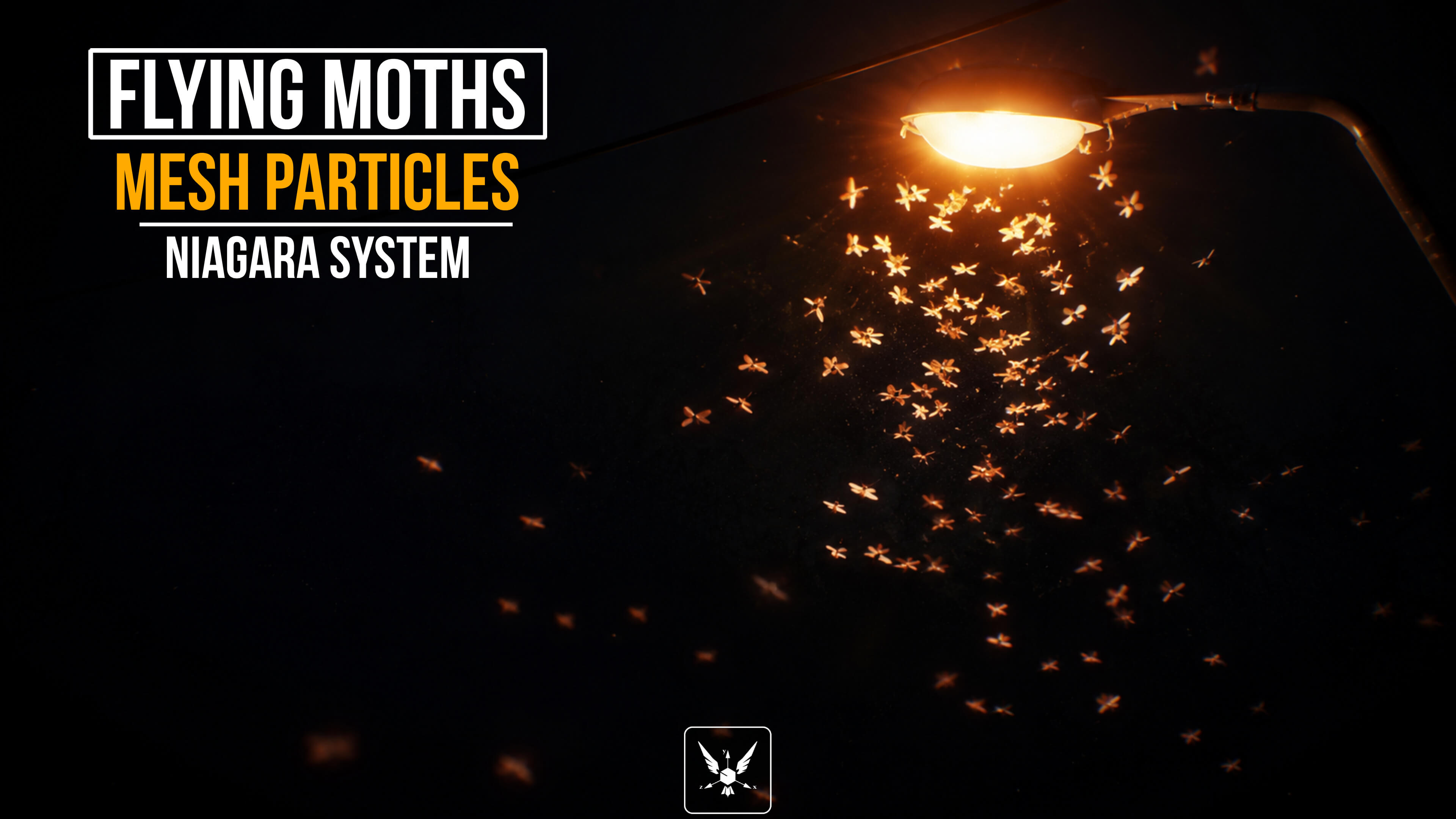 Moths - Flying around light with flapping wings (Low Poly insect mesh particle)