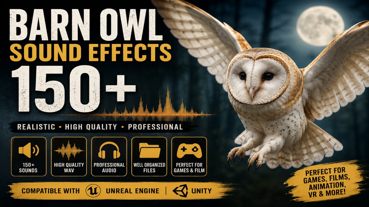 Media 1 for listing Barn Owl Sounds 150+ Sound Effects FX – Calls, Hoots, Screeches & More